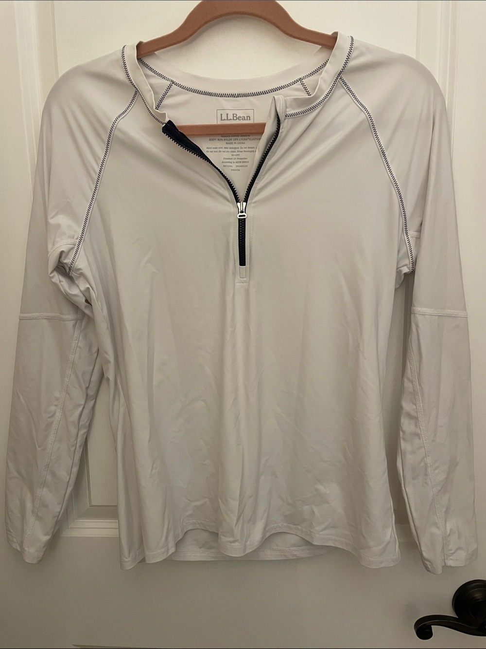 L.L. Bean Women's Long-Sleeve Half-Zip Pullover - White with Black Trim